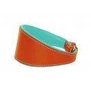 Ace Traditional Leather Dog Collar lined with super SOFT leather :: ORANGE with BABY BLUE LINING::
